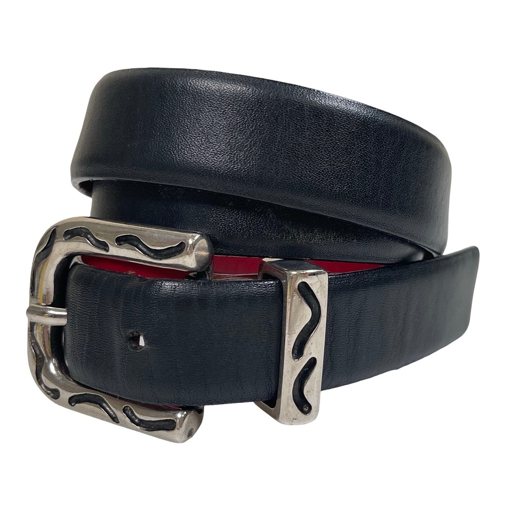 Vintage Garuglieri Leather Belt S Black Silver Engraved Western  Made in Italy